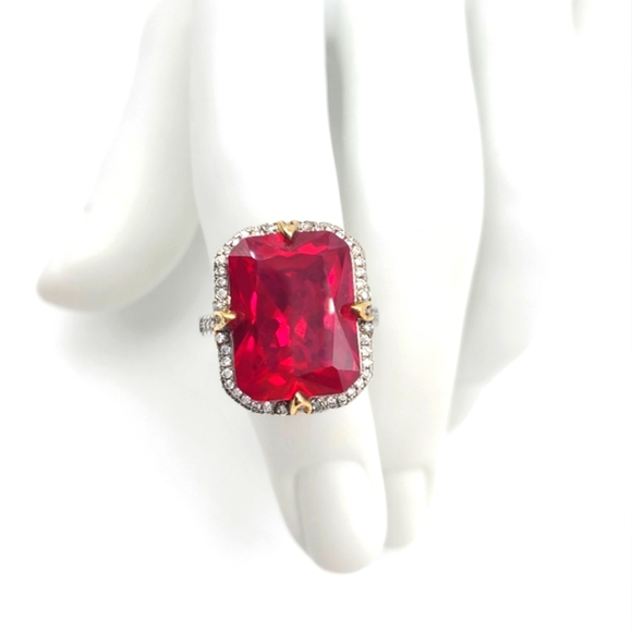 15CTW+ High Quality Radiant Cut Lab Ruby High Quality Czs 925 Ring - Picture 3 of 13